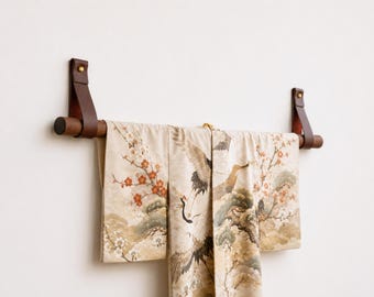 Leather Kimono Wall Hanger Straps, Wall Mounted Japanese Textile Display for Obi or Tapestry