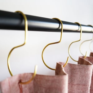 Brass Minimalistic Curtain Rod Hooks - 12pk, Stainless Steel, Black Metal, S Hook, Curtain Rings, Jean Hook, Purse, Bag, Closet Hanger