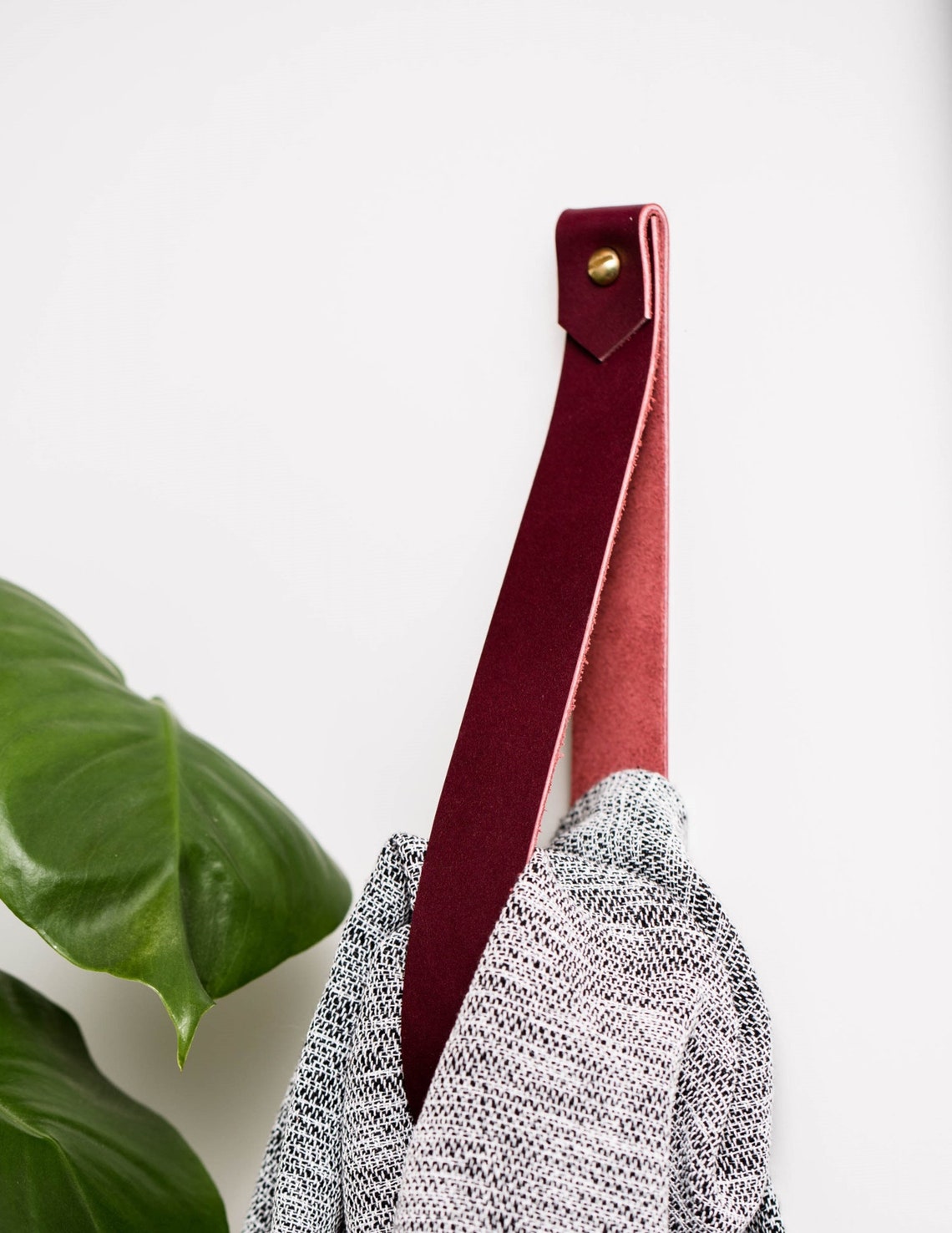 Minimalist leather strap hanger for bath towel holder leather Etsy