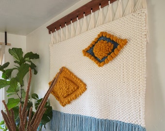 LOCAL PICKUP ONLY - Large Statement Woven Wall Hanging Tapestry Textile Art on a extra large scale cozy room decor