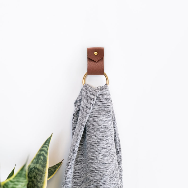 Small Leather Strap Brass Hardware Minimalist Towel Hanger for Etsy