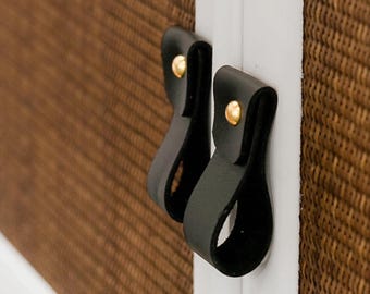 SET OF 2 - Leather Drawer Pulls: Modern Cabinet Hardware, Rustic Furniture Knobs