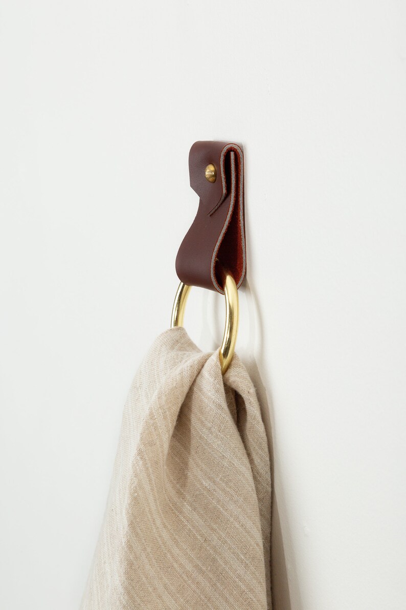 Small Leather Strap Brass Hardware Minimalist Towel Hanger for Etsy
