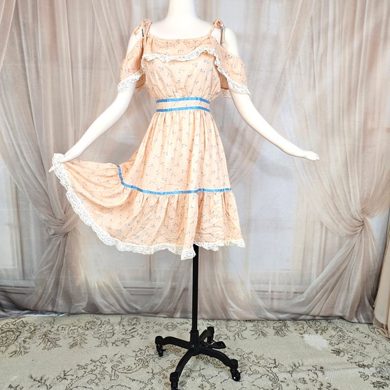 Vintage 1970s Dress Sundress Peach Pink Off the S… - image 7