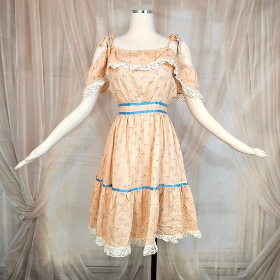 Vintage 1970s Dress Sundress Peach Pink Off the S… - image 2