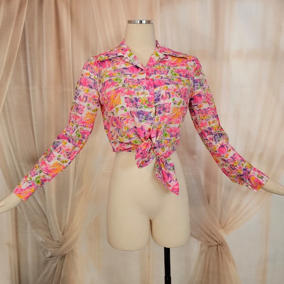 Vintage 1970s Blouse Top Shirt Psychedelic Disco … - image 6