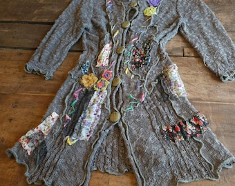 Rare Atmosphere patchwork gebreid vest Boho Festival Y2k vintage jaren 2000 trui