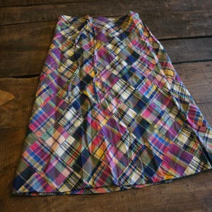 Vintage Point of View Patchwork Plaid Midi Skirt Madras ILGWU Made in USA 10