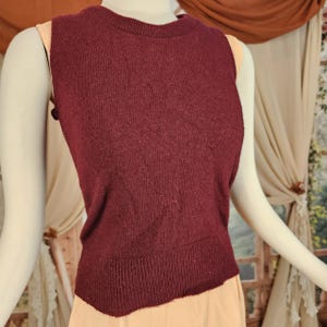 Red Burgundy Knit Sweater Vest Shirt Top Wool Blend Sleeveless Tank Top 1960s Vintage