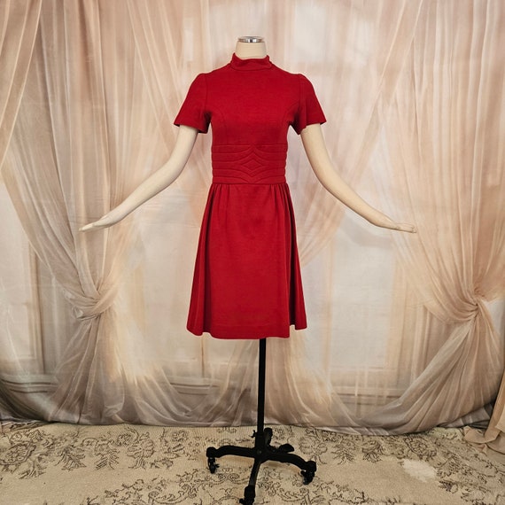 Vintage 1960's Dress Red Knit Mock Neck Short Sle… - image 7