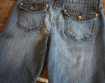 Vintage Bedazzled Y2K Denim Jeans Pants Early 2000s Mudd Low Rise Rhinestone