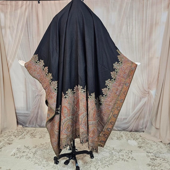 Antique 1800s Victorian Wool Paisley Shawl Wrap C… - image 5