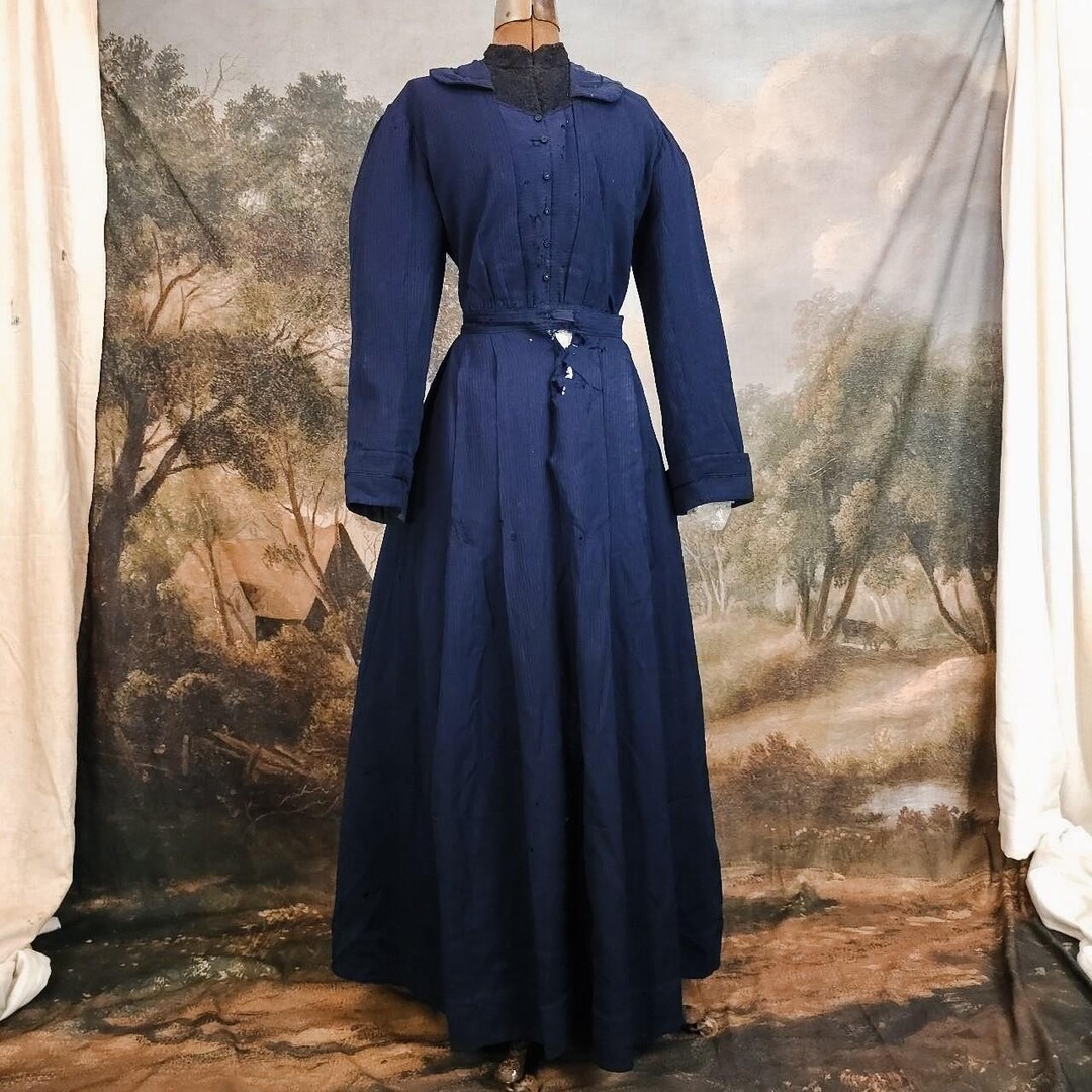 Venetia Dress - Victorian Check - Navy and Blue
