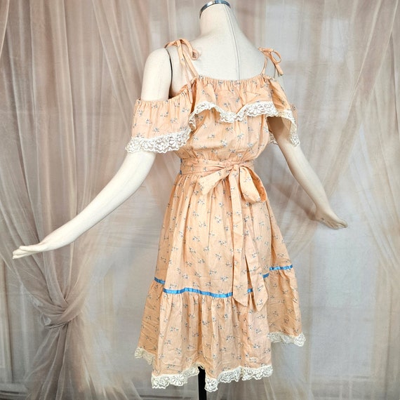 Vintage 1970s Dress Sundress Peach Pink Off the S… - image 10