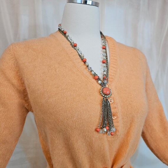 Vintage 1960s Coral Colored Tassel Beaded Chain 7… - image 3