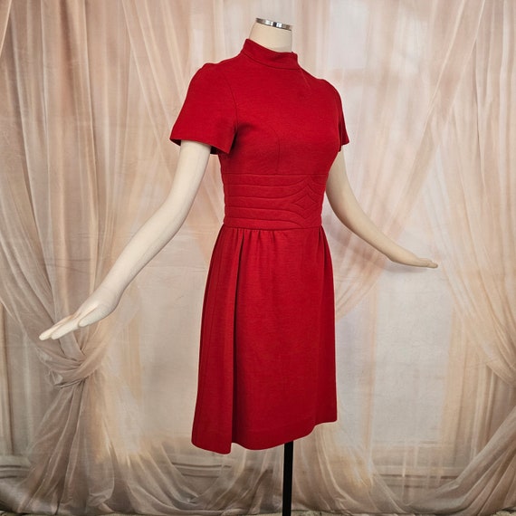 Vintage 1960's Dress Red Knit Mock Neck Short Sle… - image 5