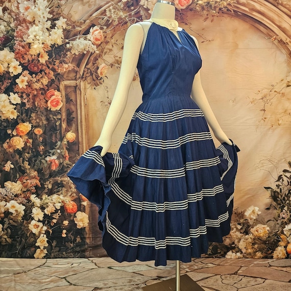 1950s navy blue dress Vintage Daryl Rick Rack Swing R… Size:14.5 Iron on reverse 4 feb-1 6 Way To Wear