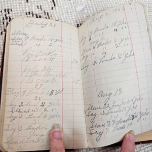 1906 Red Log Book Ledger Hand Written Edwardian Notebook Daily Journal Money Log