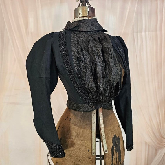Antique Black Victorian 1890s Edwardian Bodice Bl… - image 1