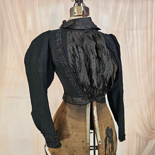 Antique Black Victorian 1890s Edwardian Bodice Blouse Top Shirt As is