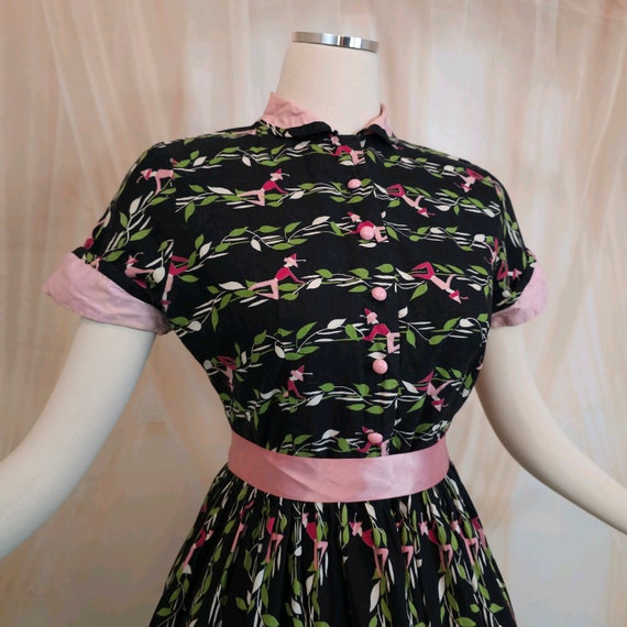 Vintage 1950s Dress Novelty Print Jack and the Be… - image 4