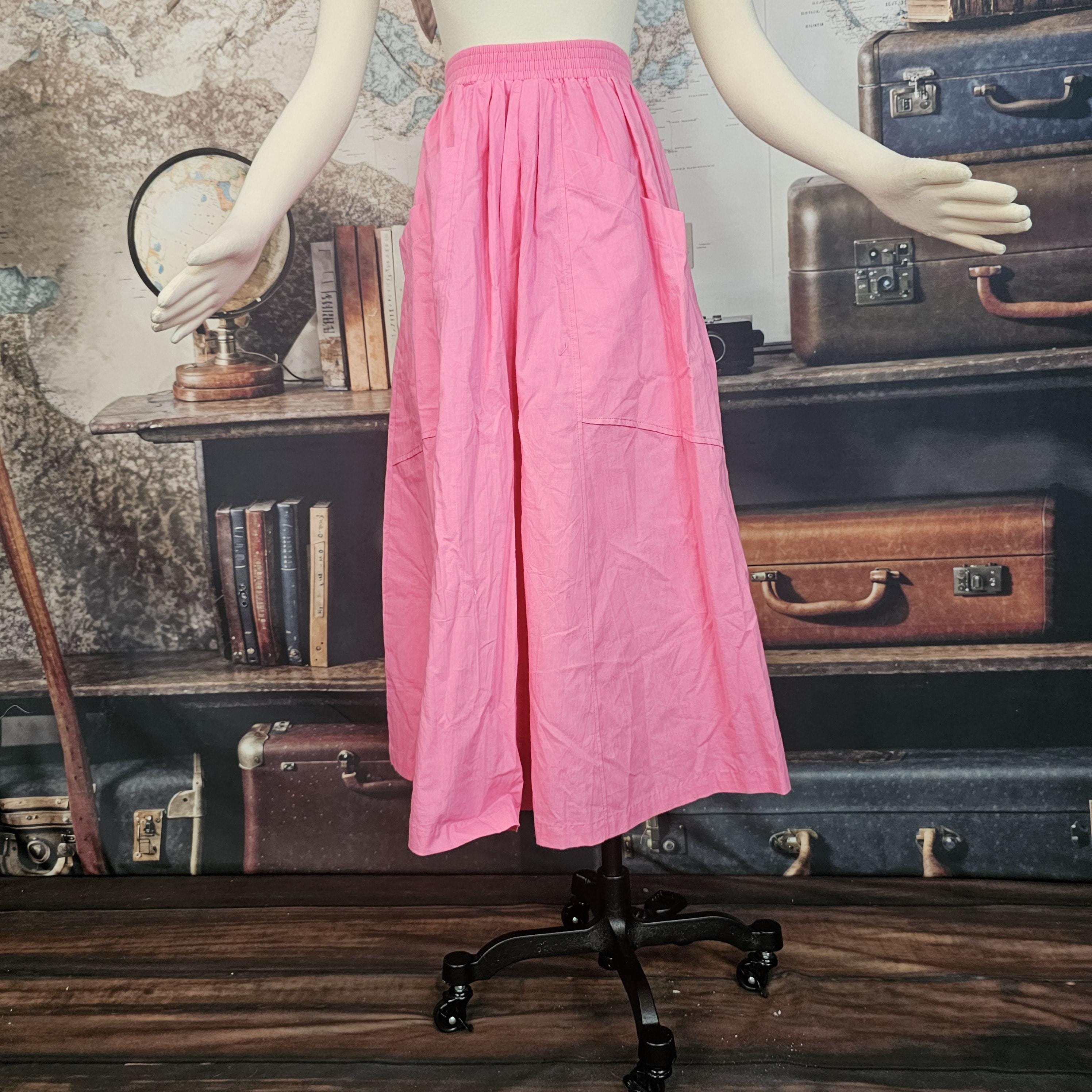 Vintage Pink Midi Full Skirt Pink Knit Midi Skirt 80s Vintage 70s