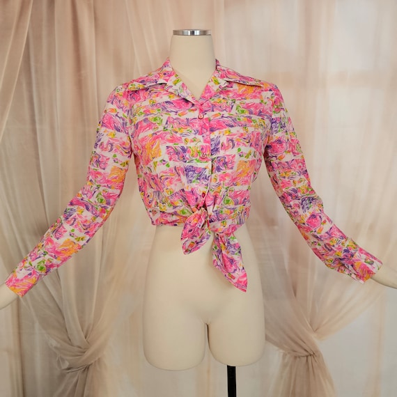 Vintage 1970s Blouse Top Shirt Psychedelic Disco … - image 1