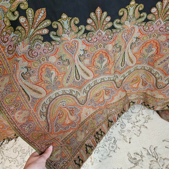 Antique 1800s Victorian Wool Paisley Shawl Wrap C… - image 6