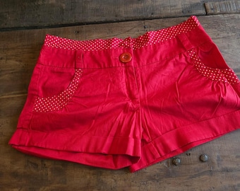 Y2k Early 2000s Red Polka Dot Mini Shorts  Double Waist FANG Low Rise Size 7