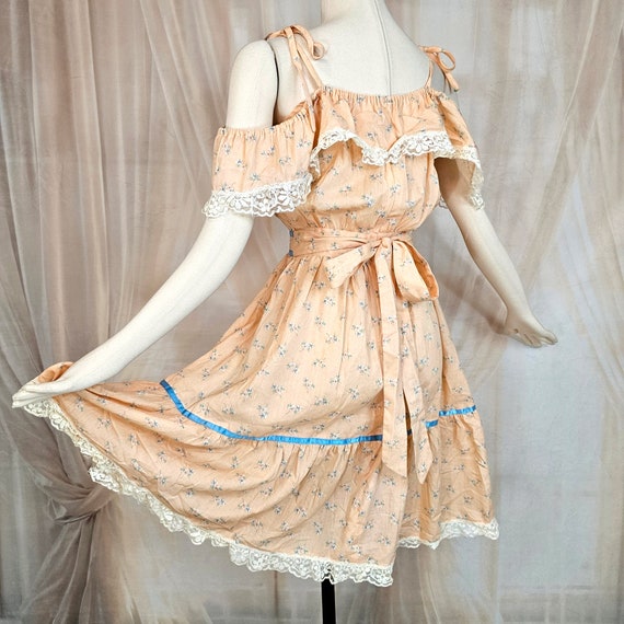 Vintage 1970s Dress Sundress Peach Pink Off the S… - image 9