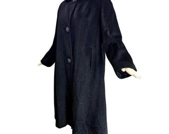 Vintage 1950s Swing Coat Jacket Black Wool Collar Buttons Pinup Rockabilly