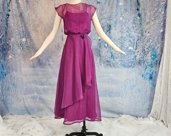 Vintage 1970s Dress Purple Chiffon Sleeveless Union Label Party Princess Holiday Maxi