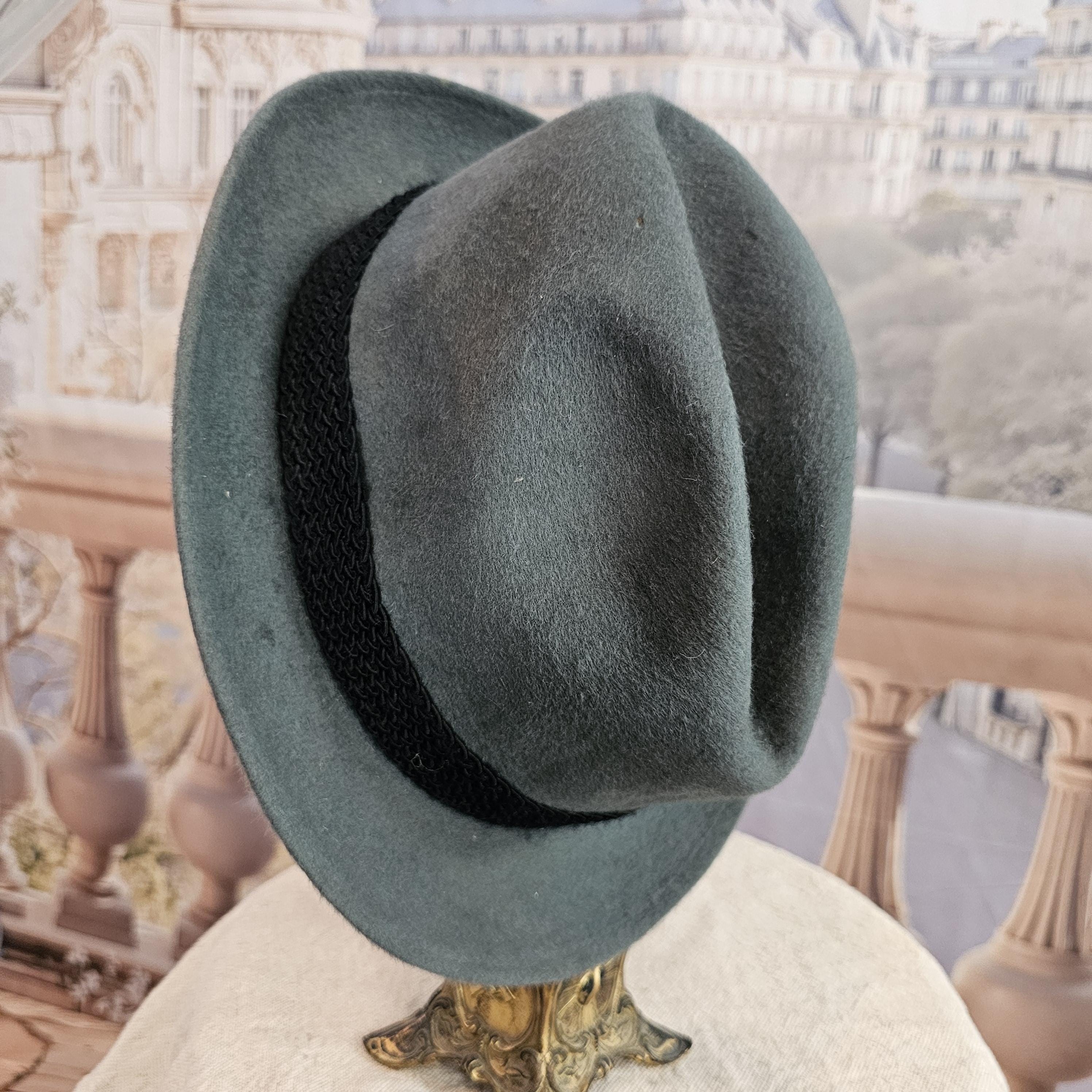 Vintage 1950s Stetson Gray Fedora 3X Beaver Red Lining Brass