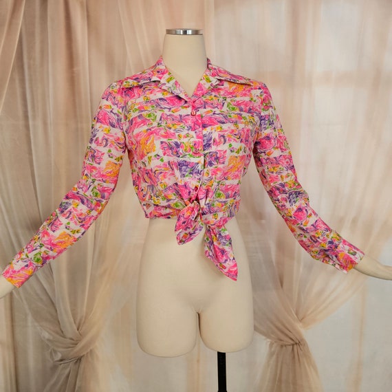 Vintage 1970s Blouse Top Shirt Psychedelic Disco … - image 3