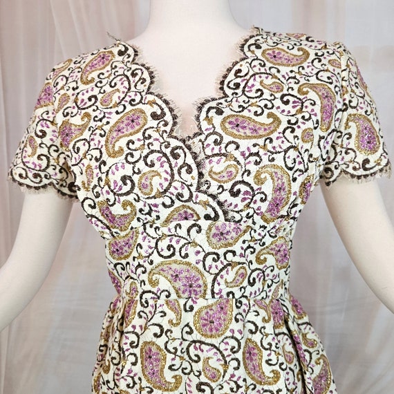 Vintage 1960's Dress Purple Gold Brocade Lined VN… - image 3