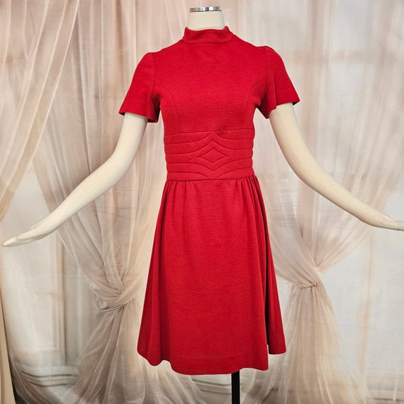 Vintage 1960's Dress Red Knit Mock Neck Short Sle… - image 2