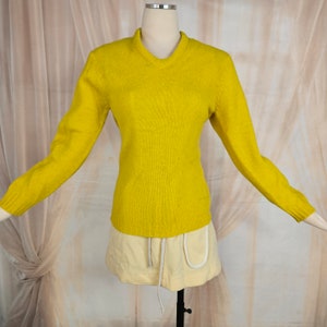 Vintage 1960's Jaeger Sweater Pullover Wool Mustard Yellow V-Neck Great Britain