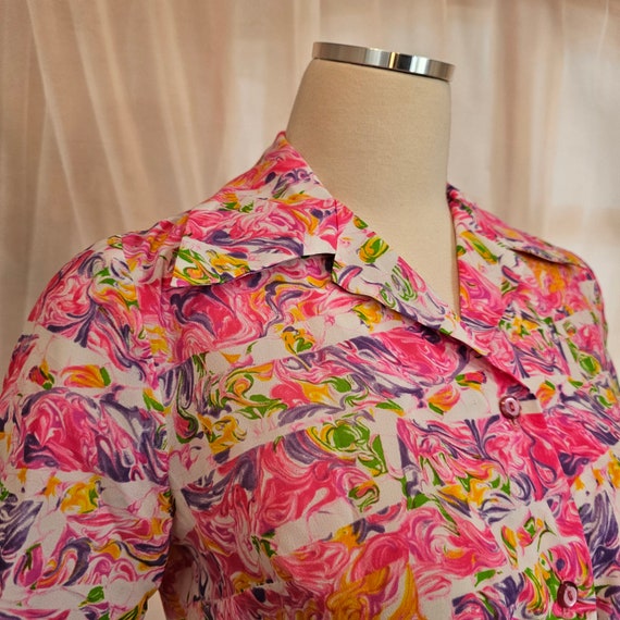 Vintage 1970s Blouse Top Shirt Psychedelic Disco … - image 4