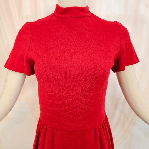 Vintage 1960's Dress Red Knit Mock Neck Short Sle… - image 6