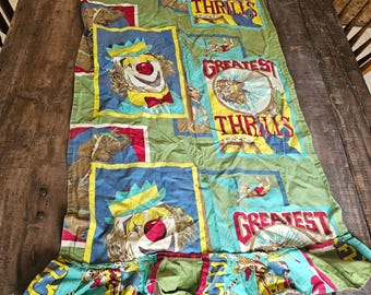 Pannello per tenda a balza MCM Vintage Circus Greatest Thrill Clown Elephant Ruffle