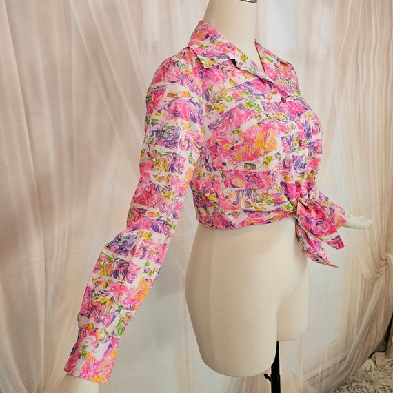 Vintage 1970s Blouse Top Shirt Psychedelic Disco … - image 2
