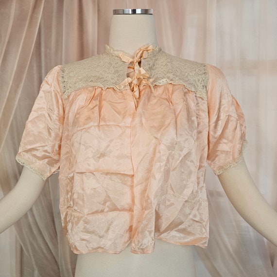 Vintage 1930s Bedjacket Robe Lingerie Peachy Apri… - image 7