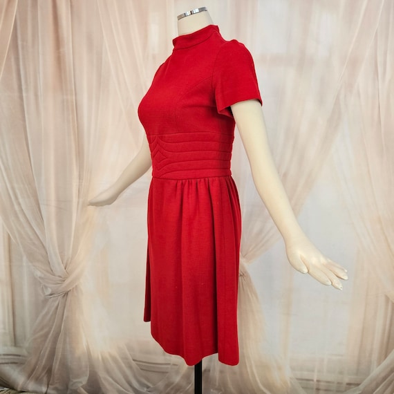 Vintage 1960's Dress Red Knit Mock Neck Short Sle… - image 3