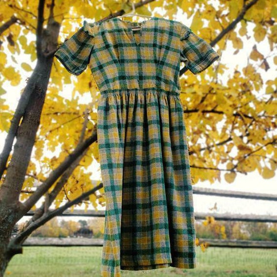 AMAZING 1940s wool green, yellow, and gray fit and