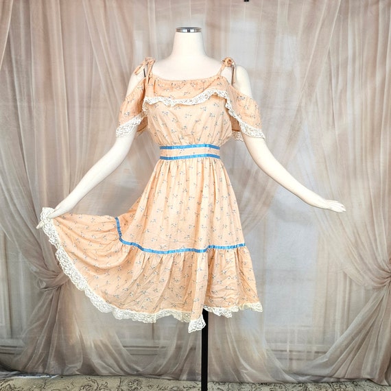 Vintage 1970s Dress Sundress Peach Pink Off the S… - image 5