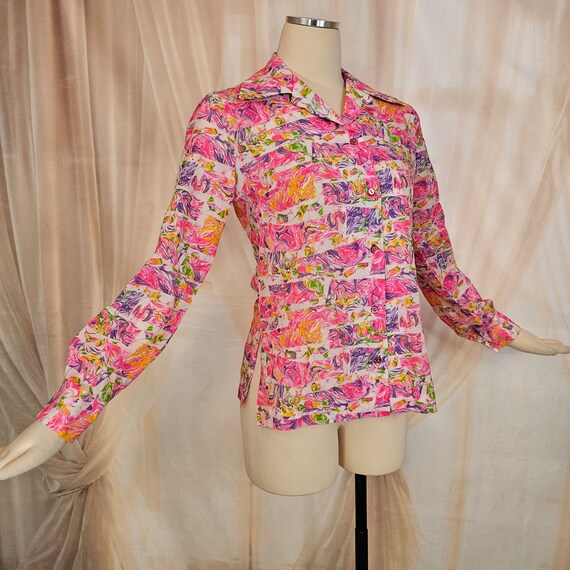 Vintage 1970s Blouse Top Shirt Psychedelic Disco … - image 5