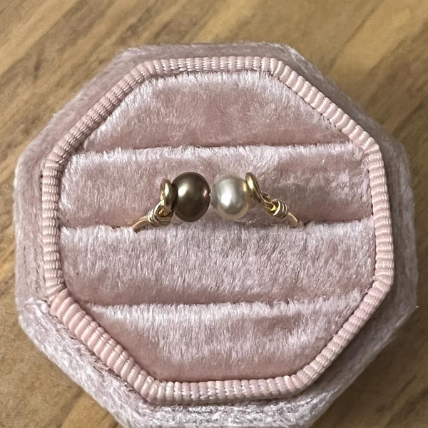 Genuine Purple and White Pearl Gold Wire wrapped Ring size 8 Handmade