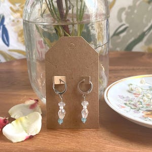 Handmade Blue and White beaded Dangle Silver Earrings