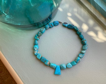 Bohemian Turquoise Nuggets Necklace Choker, Boho Chic Genuine Gemstone Beads, SuddenlySeen