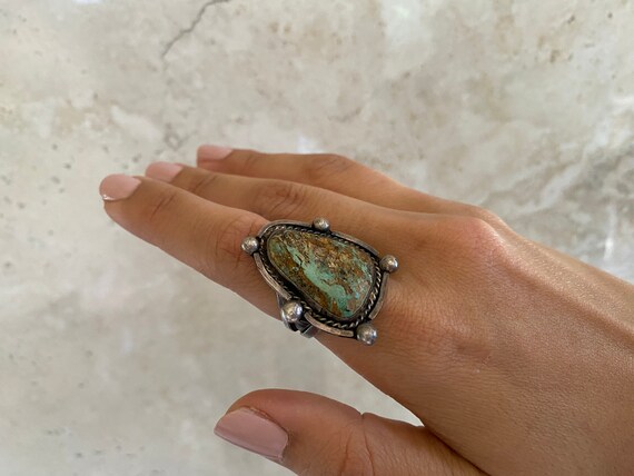 Vintage Native American Ring Silver Fox Turquoise… - image 2